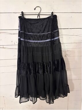 Vintage Art Nouveau Y2K Velvet Tiered Maxi Skirt Fairy Grunge Whimsical BoHo
